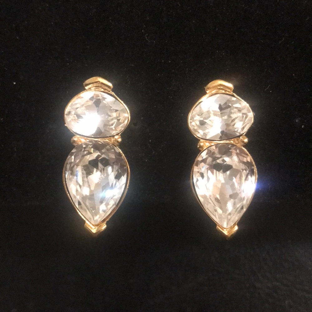 Clear crystal Rhinestone earrings set in shiny gold jewelry store quality